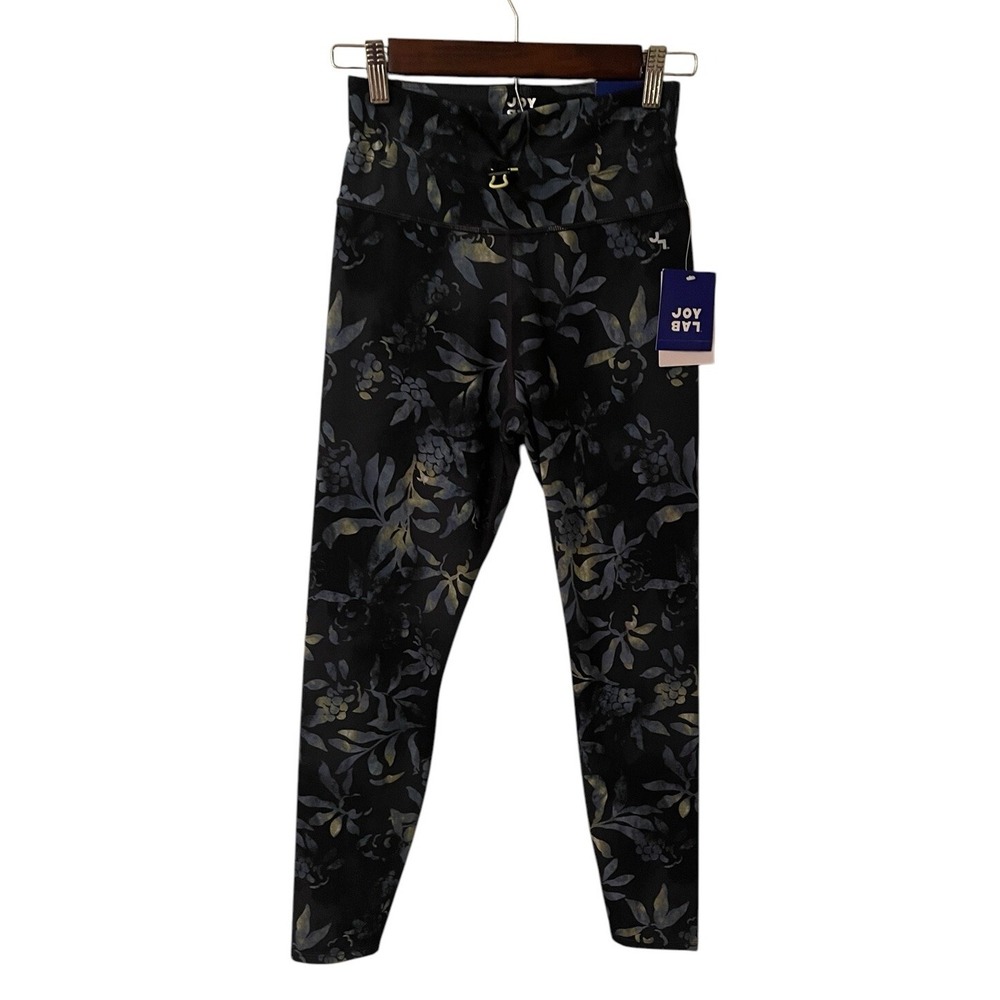 JoyLab Leggings Athletic Sculpture Drawstring Black Floral Size XS New‎